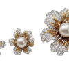 Floral 18K Gold Pearl, Diamonds Earrings