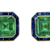 Vintage 18K Gold Emerald, Sapphire Earrings