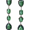 Vintage 18K Gold Emerald, Sapphire, Ruby Earrings