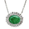 Modern 14K White Gold Emerald, Diamonds Pendant Necklace