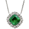 Modern 14K White Gold Emerald, Diamonds Pendant Necklace